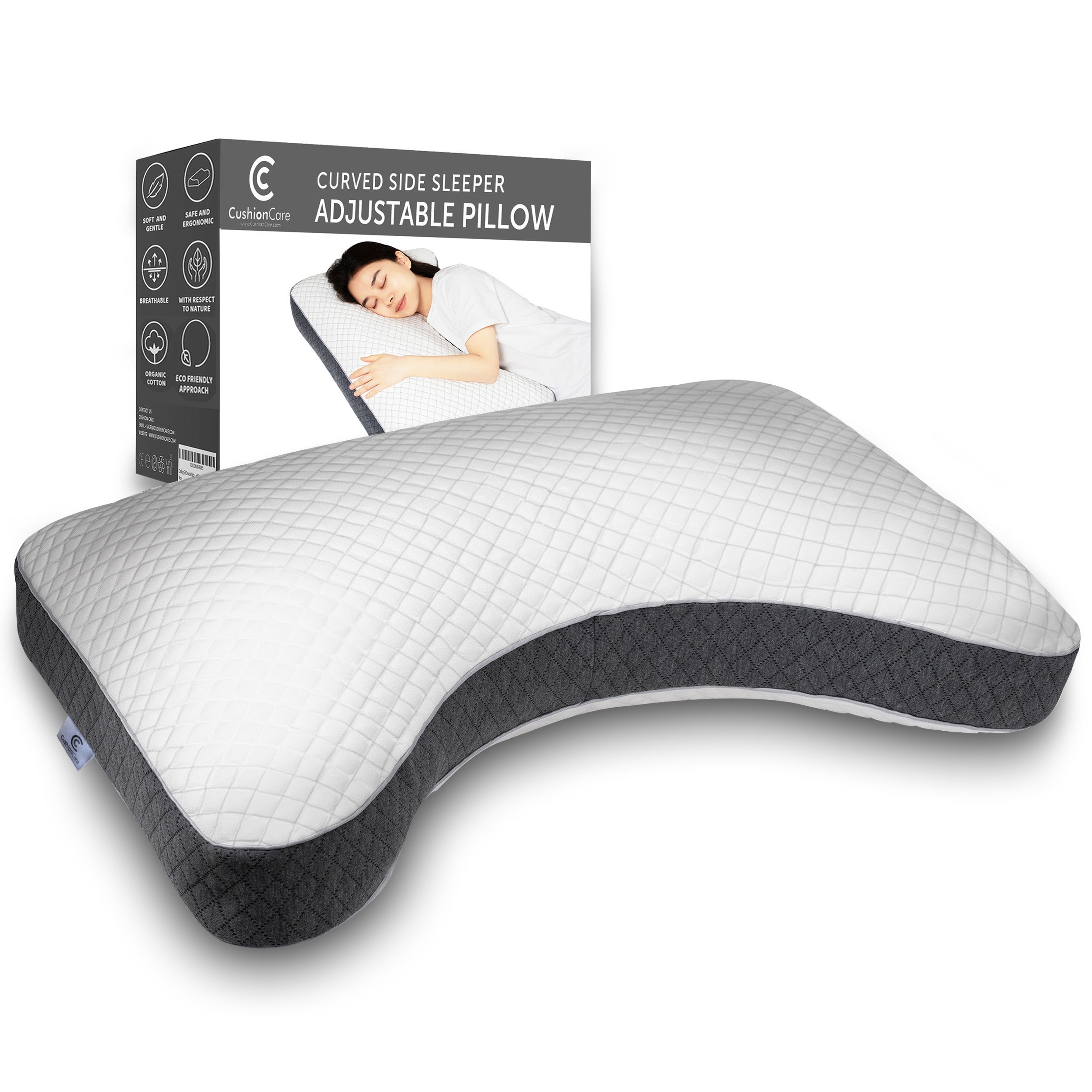 PureComfort Curved Pillow - Adjustable Side Sleeper Pillow for