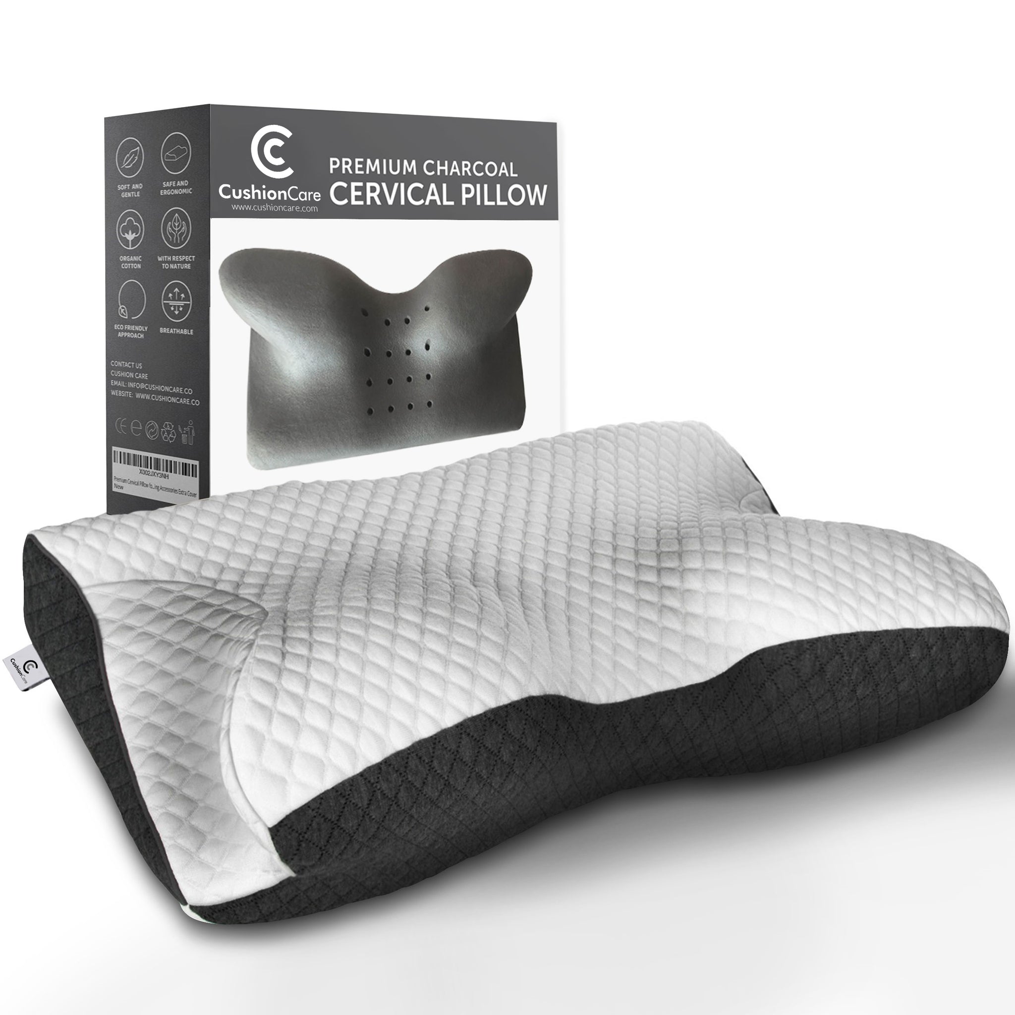 Bamboo Charcoal Contoured Cervical Neck Pillow CushionCare